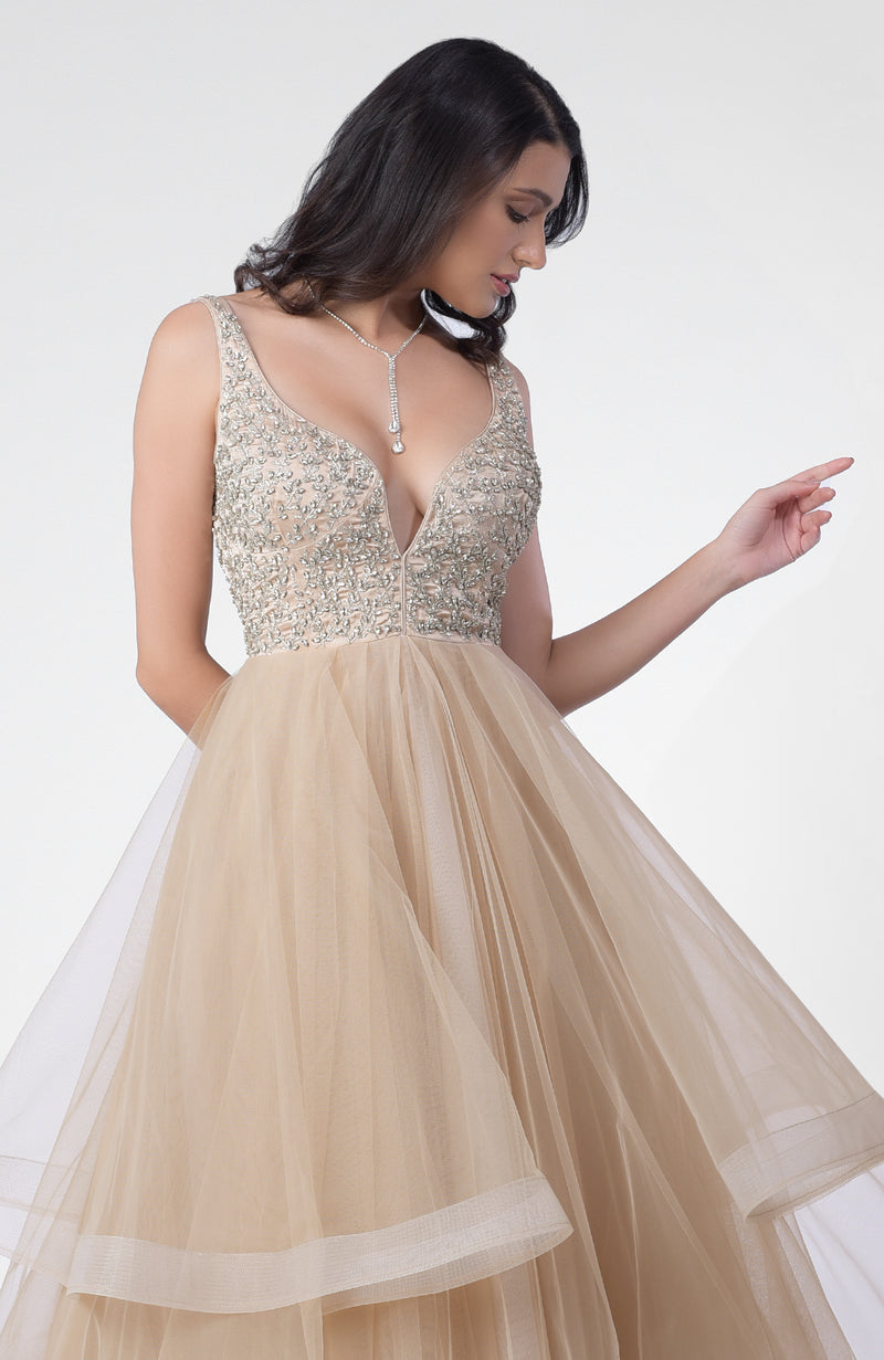Princesse Crystal Hand Embroidered Tiered Princess Gown