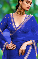 Tara - Royal Blue  Crystal Beads & Zari Hand Embroidered Saree