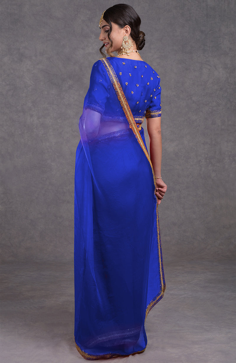 Tara - Royal Blue  Crystal Beads & Zari Hand Embroidered Saree