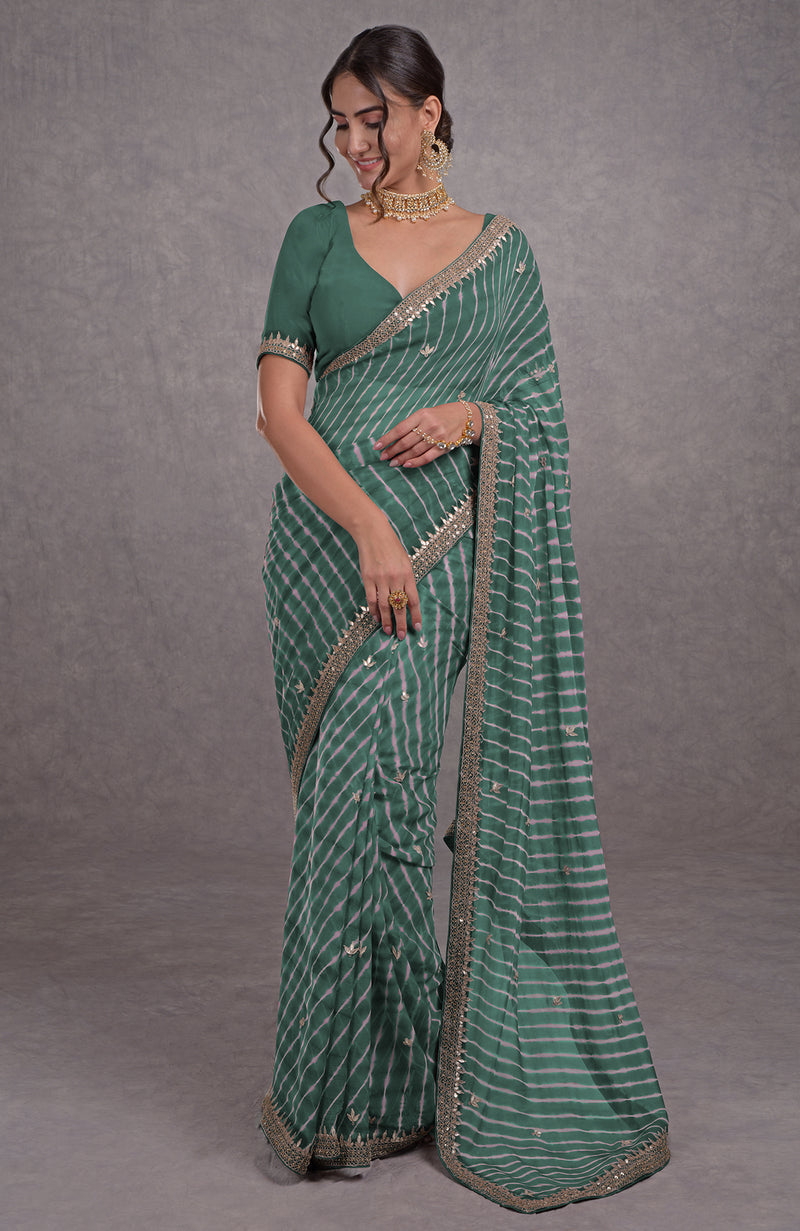 Burgundy Purple Leheriya Rosegold Marori-Gota Patti Hand Embroidered Saree