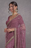 Burgundy Purple Leheriya Rosegold Marori-Gota Patti Hand Embroidered Saree