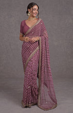 Burgundy Purple Leheriya Rosegold Marori-Gota Patti Hand Embroidered Saree
