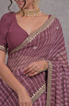 Burgundy Purple Leheriya Rosegold Marori-Gota Patti Hand Embroidered Saree