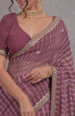 Burgundy Purple Leheriya Rosegold Marori-Gota Patti Hand Embroidered Saree