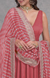 Garnet Rose Leheriya-Tilla Embroidered Dupatta With Anarkali Set
