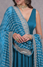 Teal Leheriya-Tilla Embroidered Dupatta With Anarkali Set
