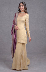 Burgundy Purple Leheriya-Tilla Dupatta With Tissue Sharara Suit