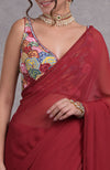 Red- Multicolor Resham Dabka-Sequin-Beads & Kamdani Hand Embroidered Saree