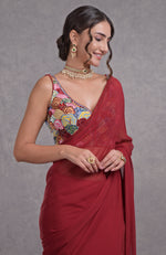 Red- Multicolor Resham Dabka-Sequin-Beads & Kamdani Hand Embroidered Saree