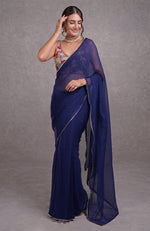 Mukaish Classic Blue- Multicolor Resham Dabka-Sequin-Beads & Kamdani Hand Embroidered Saree