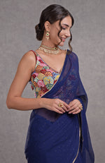 Mukaish Classic Blue- Multicolor Resham Dabka-Sequin-Beads & Kamdani Hand Embroidered Saree