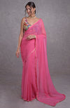 Hot Pink- Multicolor Resham Dabka-Sequin-Beads Hand Embroidered Saree