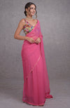 Hot Pink- Multicolor Resham Dabka-Sequin-Beads Hand Embroidered Saree
