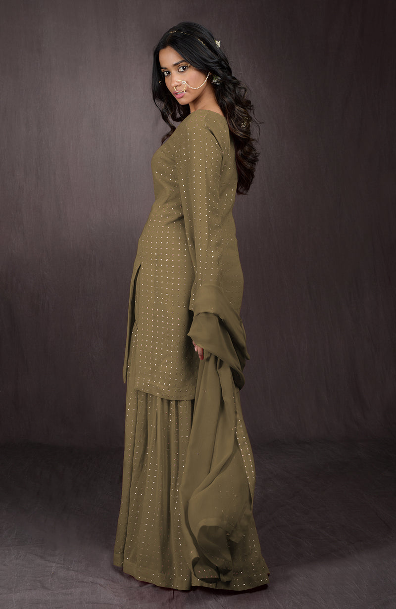 Olive - Gold Embellished Sharara Set