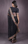 Black Parsi Gara Embroidered French Chantilly Lace Saree
