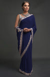 Navy Blue Kashmiri Tilla Embroidered Georgette Saree