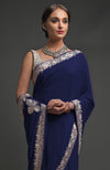 Navy Blue Kashmiri Tilla Embroidered Georgette Saree