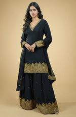 Black - Gold Tilla Aari Embroidered Sharara Set