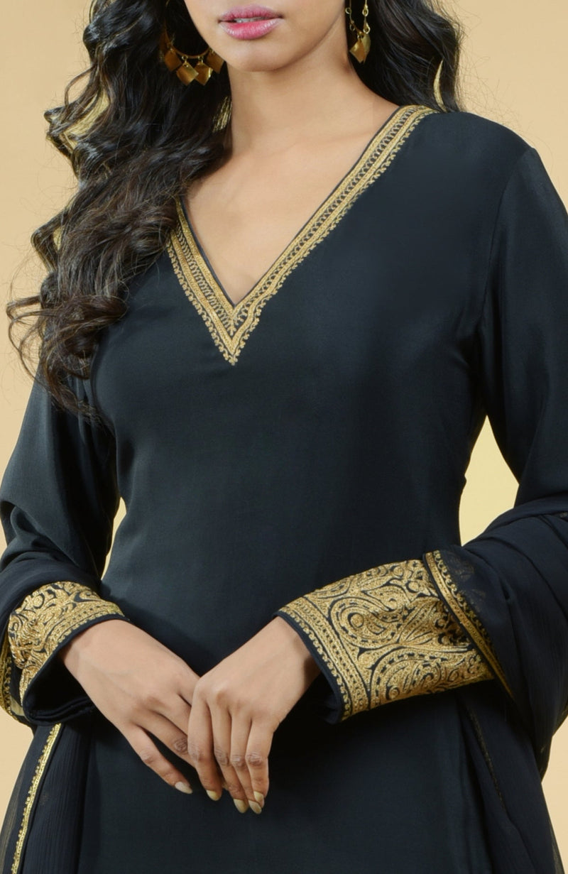 Black - Gold Tilla Aari Embroidered Sharara Set