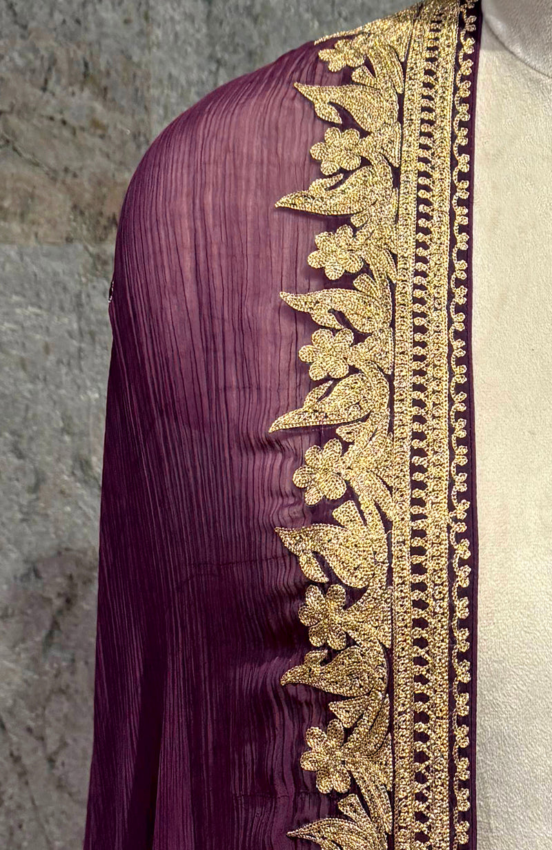 Plum - Gold Tilla Aari Embroidered Dupatta