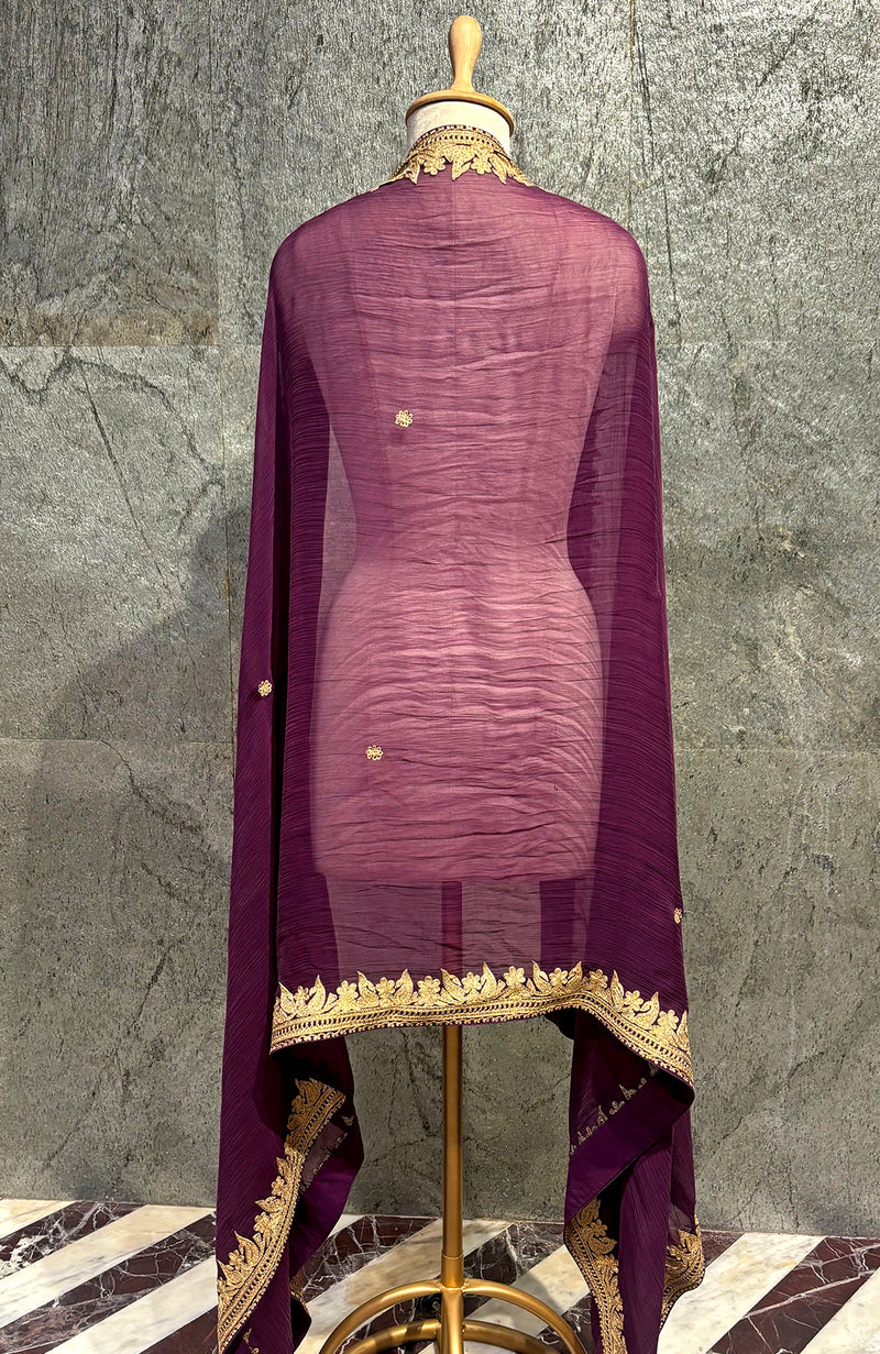 Plum - Gold Tilla Aari Embroidered Dupatta