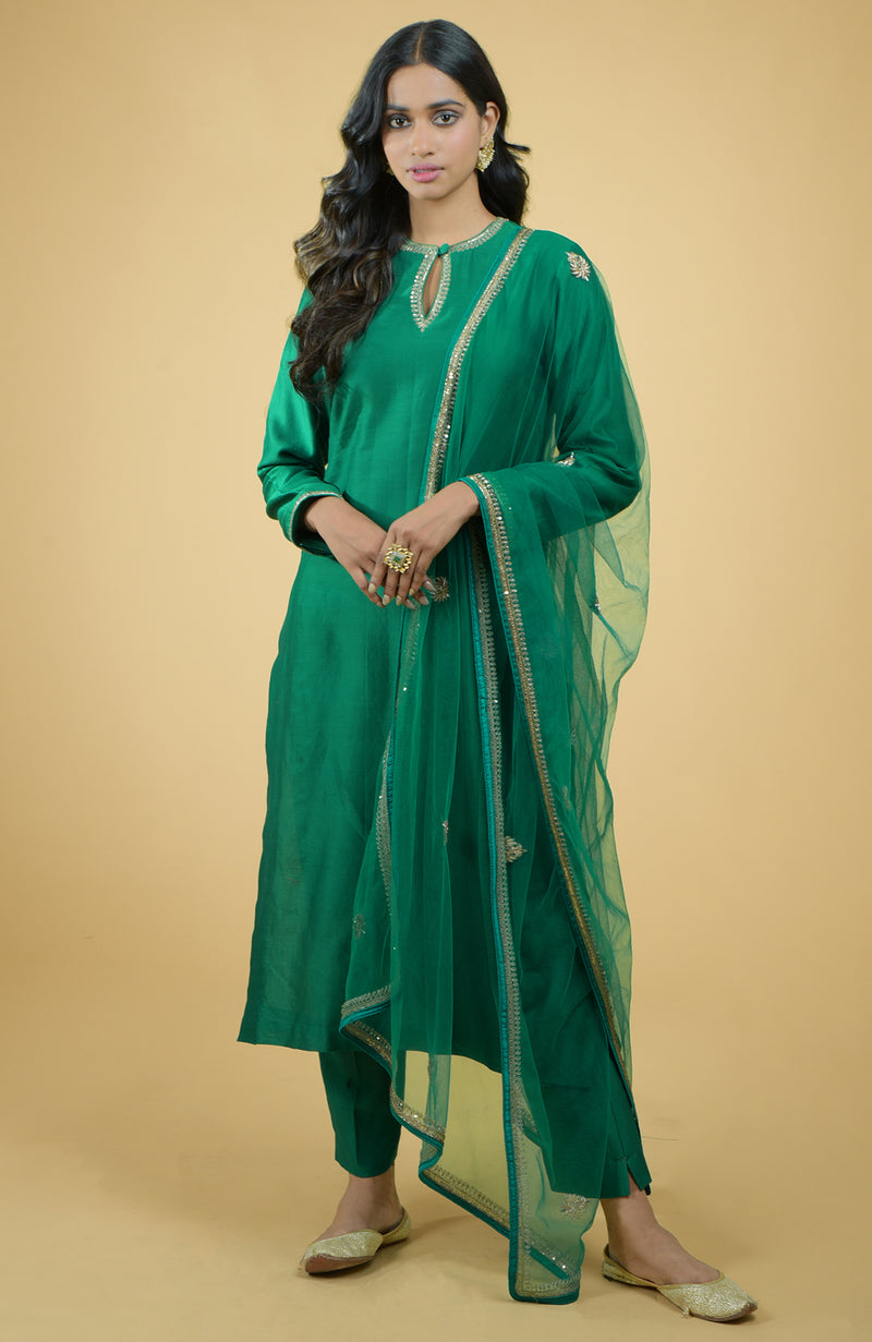 Emerald Zardozi Hand Embroidered Kurta Set