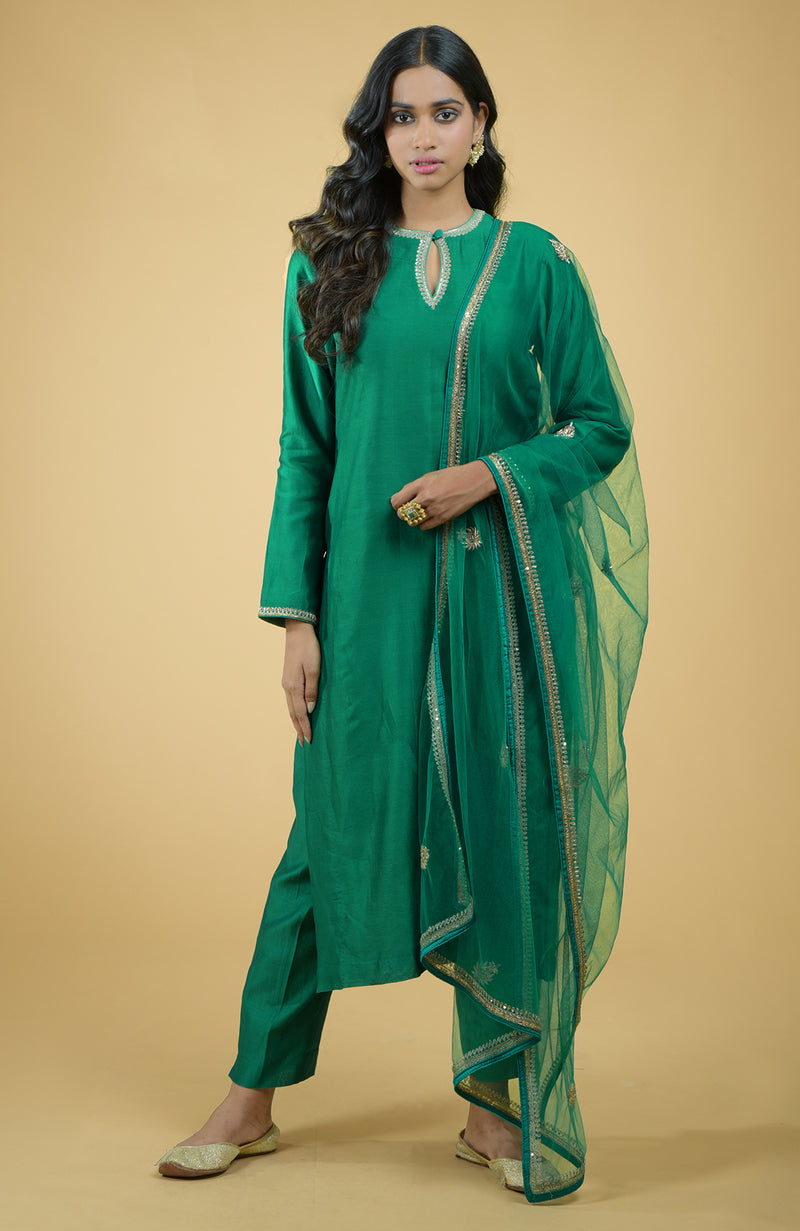 Emerald Zardozi Hand Embroidered Kurta Set