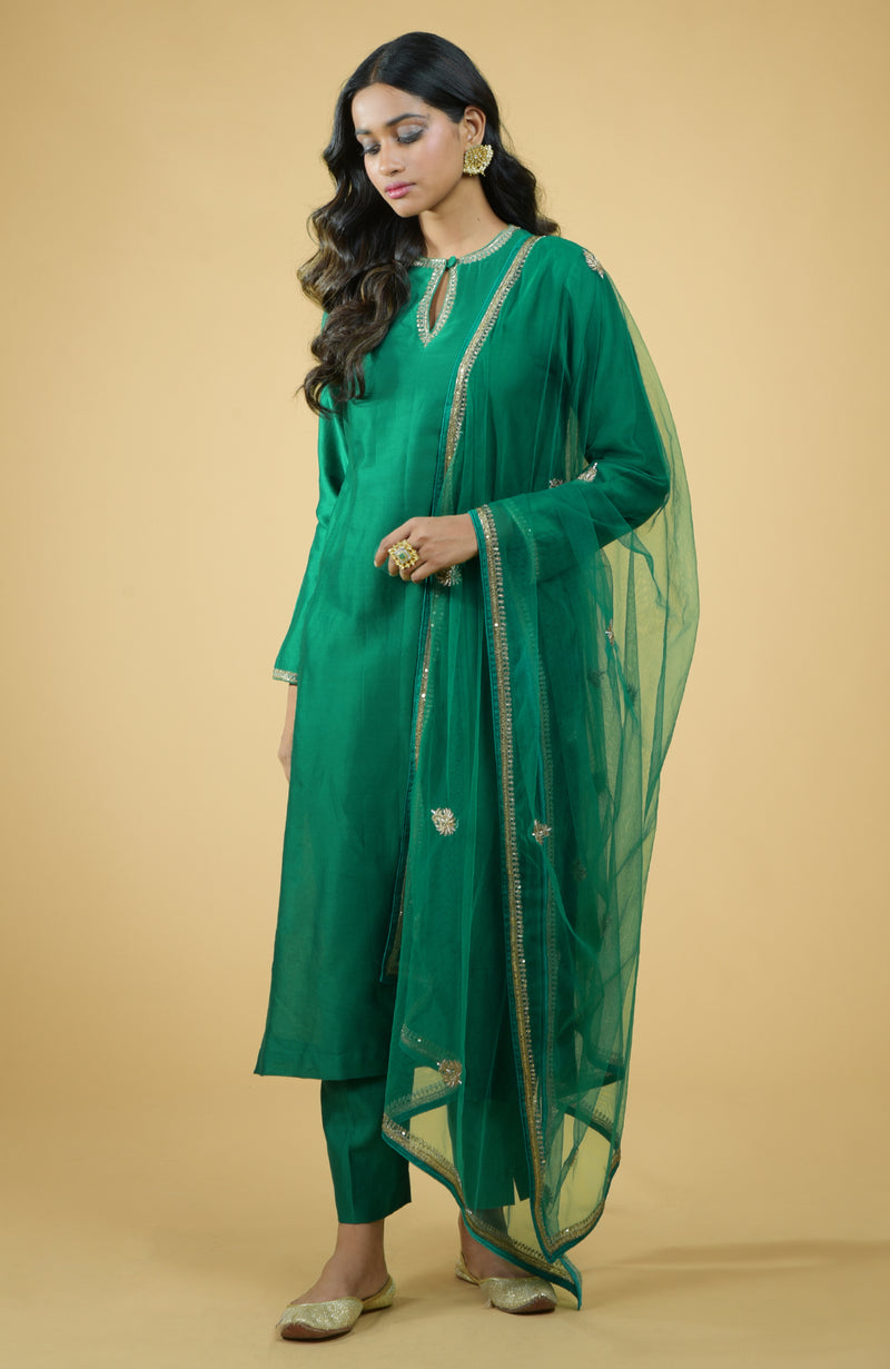 Emerald Zardozi Hand Embroidered Kurta Set