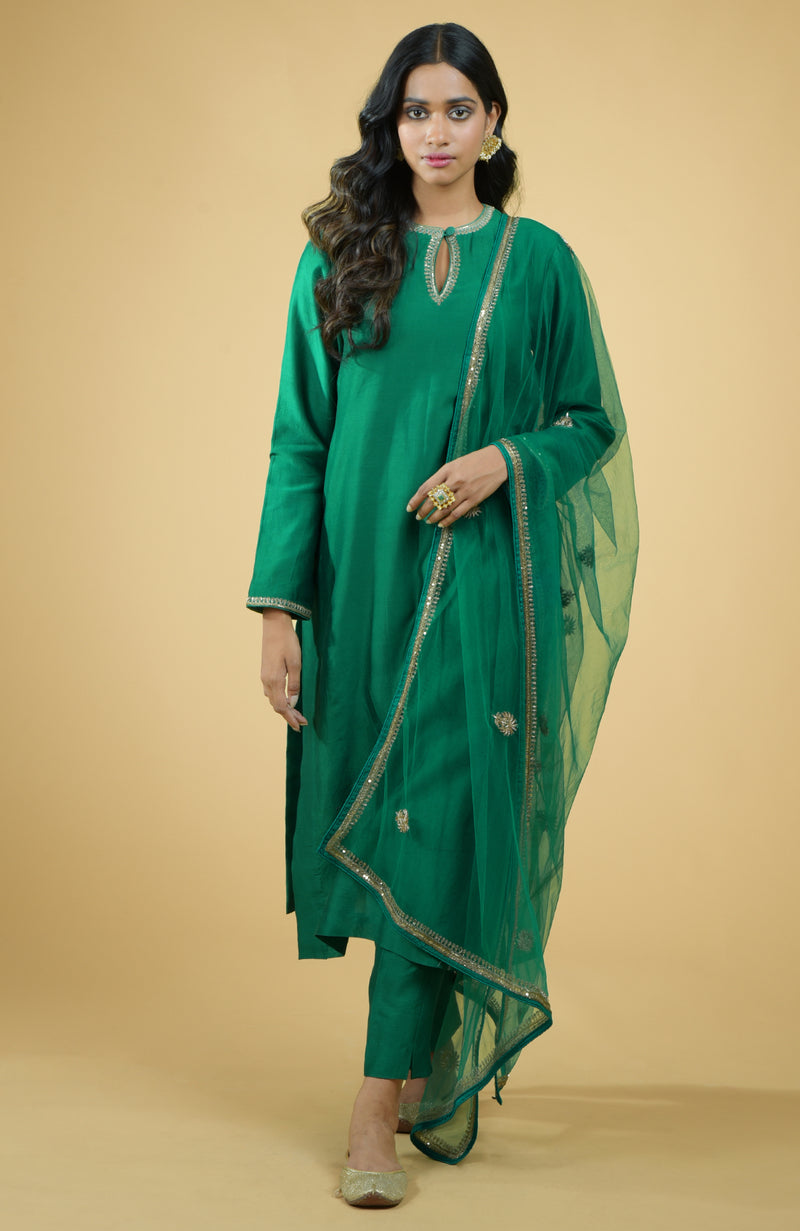 Emerald Zardozi Hand Embroidered Kurta Set