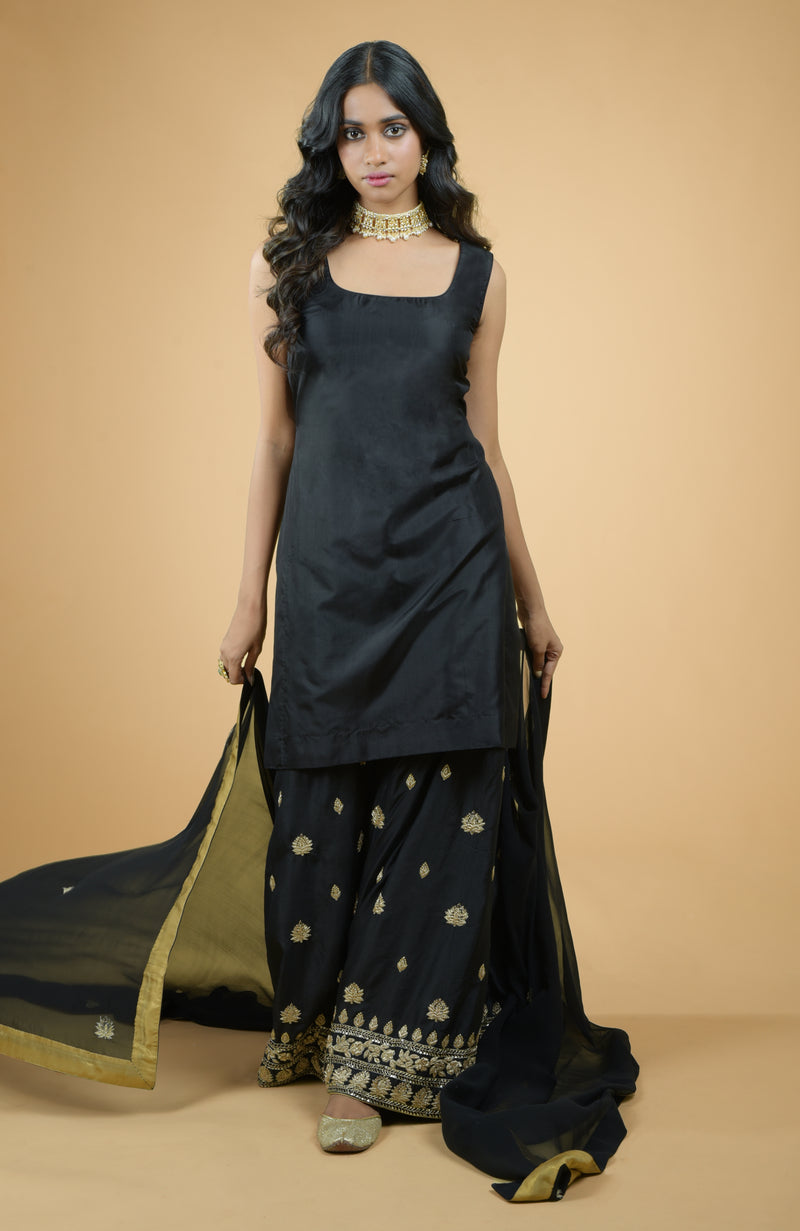 Emerald Green Zardozi Dabka Hand Embroidered Sharara Set