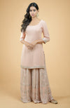 Nude Pink Chikankari & Zardozi Hand Embroidered Sharara Set