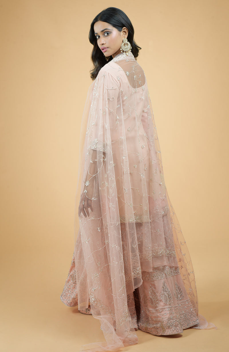 Nude Pink Chikankari & Zardozi Hand Embroidered Sharara Set