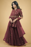 Marsala Beads Zardozi Hand Embroidered Sharara Set