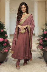 Coral Orange Leheriya-Tilla Embroidered Dupatta With Anarkali Set