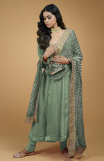 Coral Orange Leheriya-Tilla Embroidered Dupatta With Anarkali Set