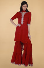 Burgundy Tilla And Mukaish Embroidered Gharara Suit