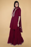 Burgundy Tilla And Mukaish Embroidered Gharara Suit