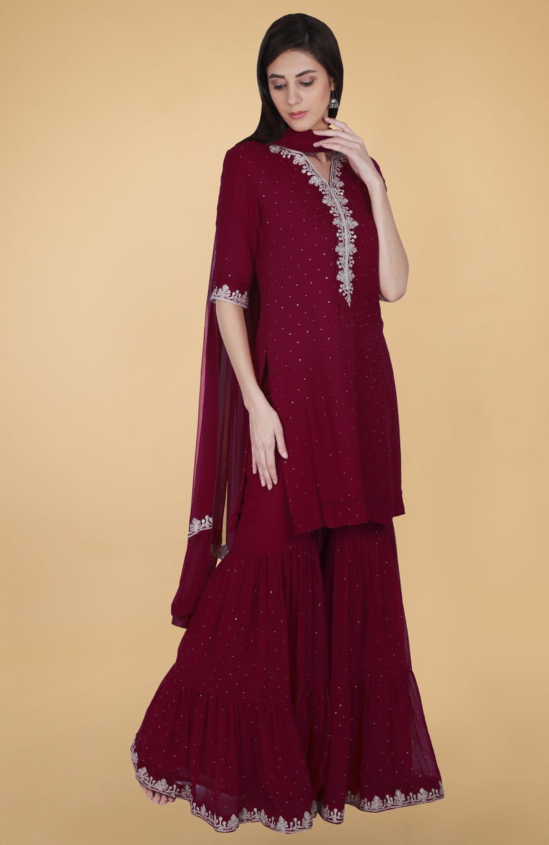 Fuchsia Tilla And Mukaish Embroidered Gharara Suit