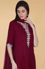Burgundy Tilla And Mukaish Embroidered Gharara Suit