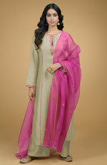 Beige & Magenta Organza Kurta Set