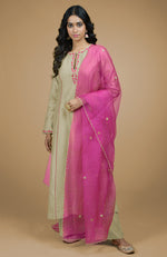 Beige & Magenta Organza Kurta Set
