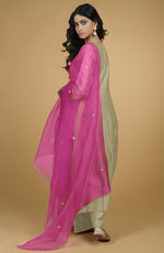Beige & Magenta Organza Kurta Set