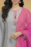 Ash Grey & Magenta Organza Kurta Set