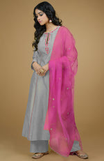 Ash Grey & Magenta Organza Kurta Set
