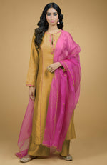 Beige & Magenta Organza Kurta Set