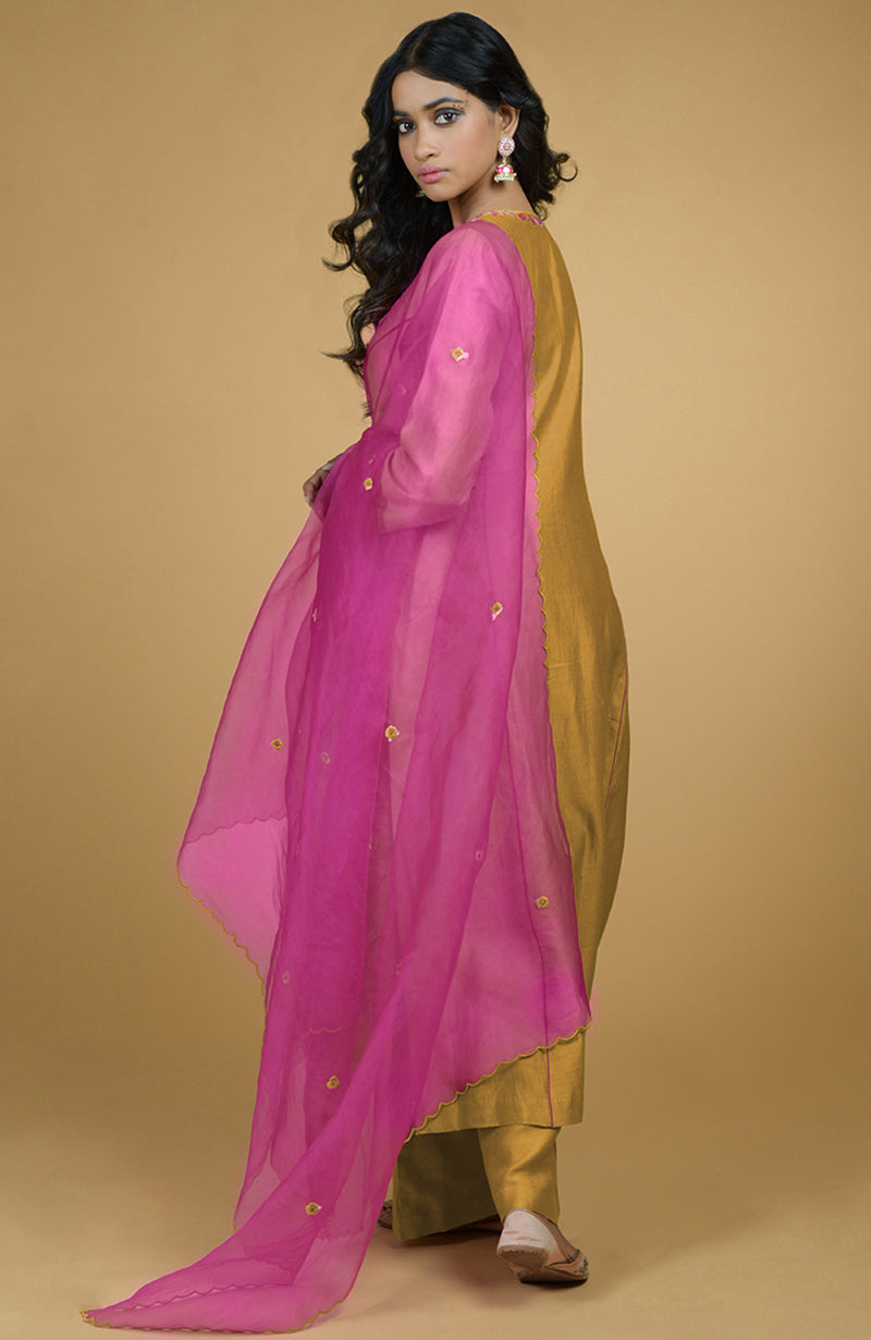 Mustard & Magenta Organza Kurta Set
