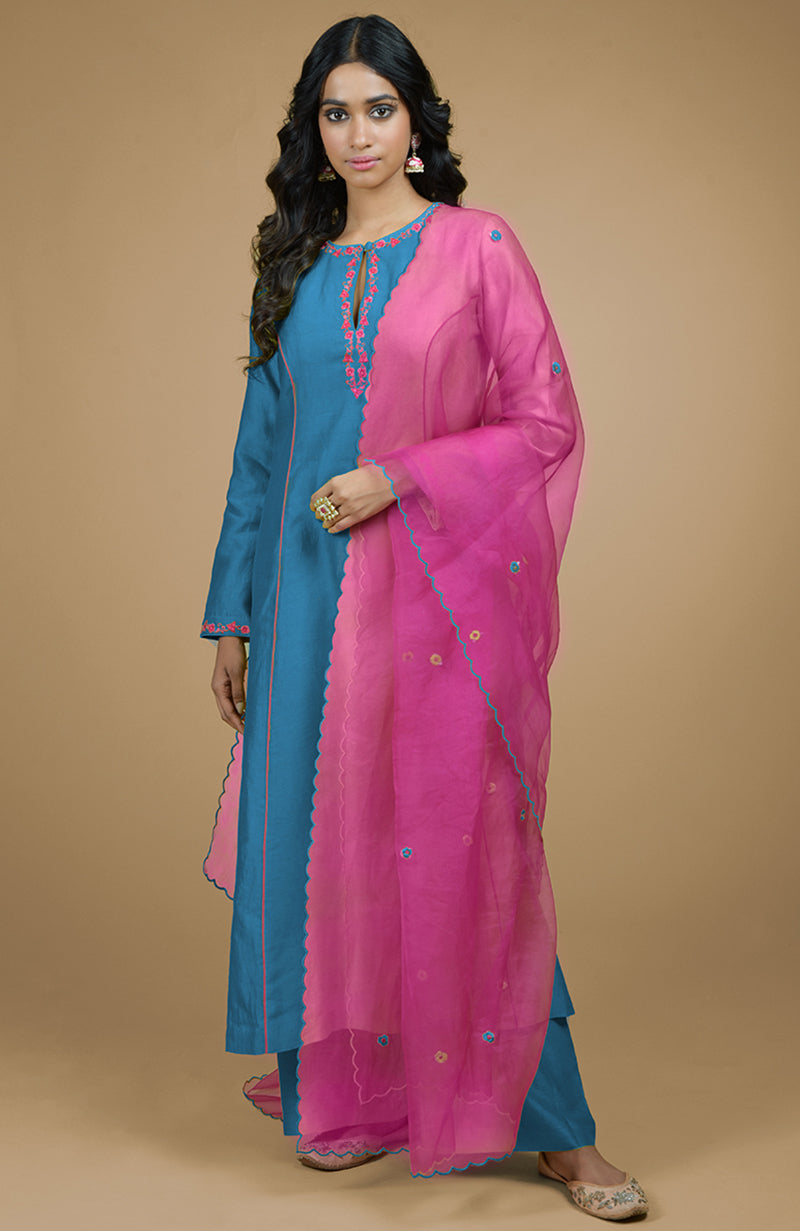 Mustard & Magenta Organza Kurta Set