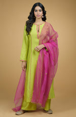 Beige & Magenta Organza Kurta Set