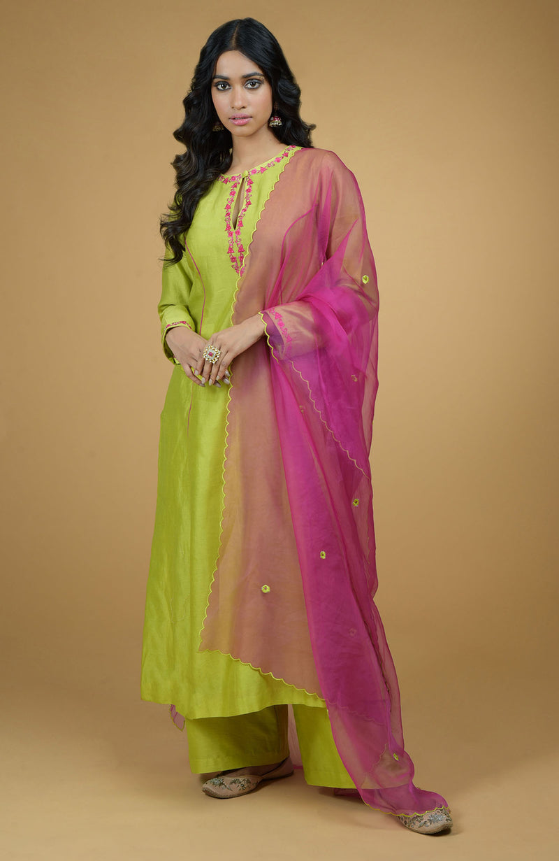 Mustard & Magenta Organza Kurta Set