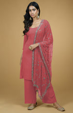 Marsala Cutbead Zardozi Dupatta With Mukaish Kurta Set